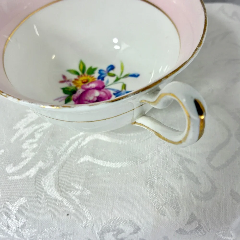 Clare Bone China Tea Cup and Saucer Set Pink Floral Gold Gilt Made in England